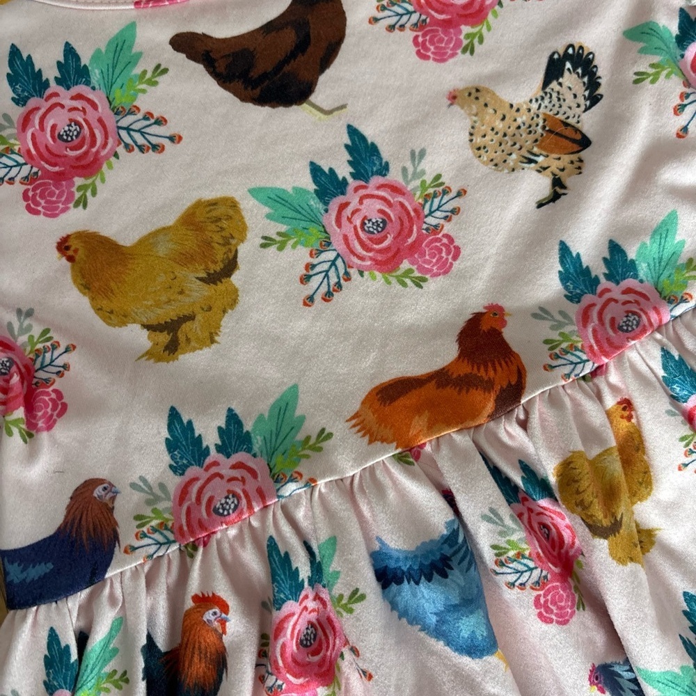 Floral and Chicken Print Kids Dress - Picture 2 of 6